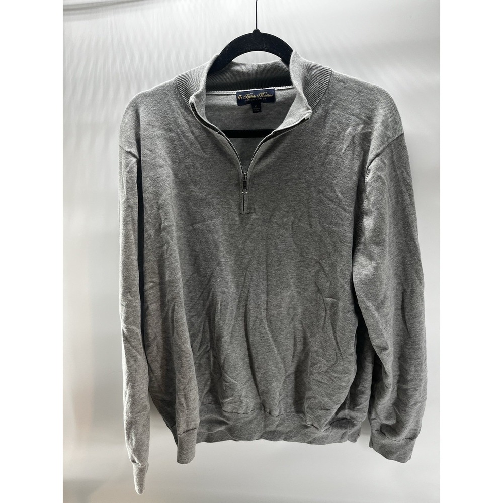 Brooks Brothers Sweater Men's Gray Quarter Zip Pullover Supima Cotton‎ XL Preppy